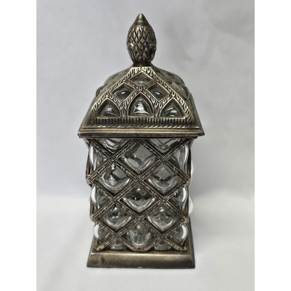 Vintage Brass Silver Tone Baroque Bronze Metal Bubble Glass Caged Apothecary Jar - Picture 5 of 10